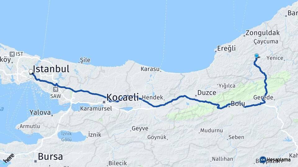 Zonguldak Devrek İstanbul Arası Kaç Km - Yol Haritası