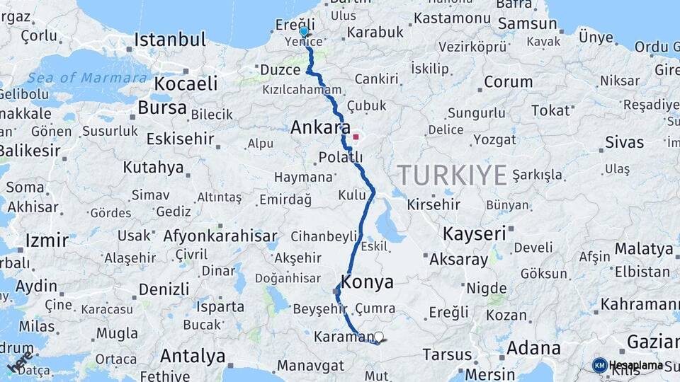 Zonguldak Devrek Karaman Arası Kaç Km - Yol Haritası