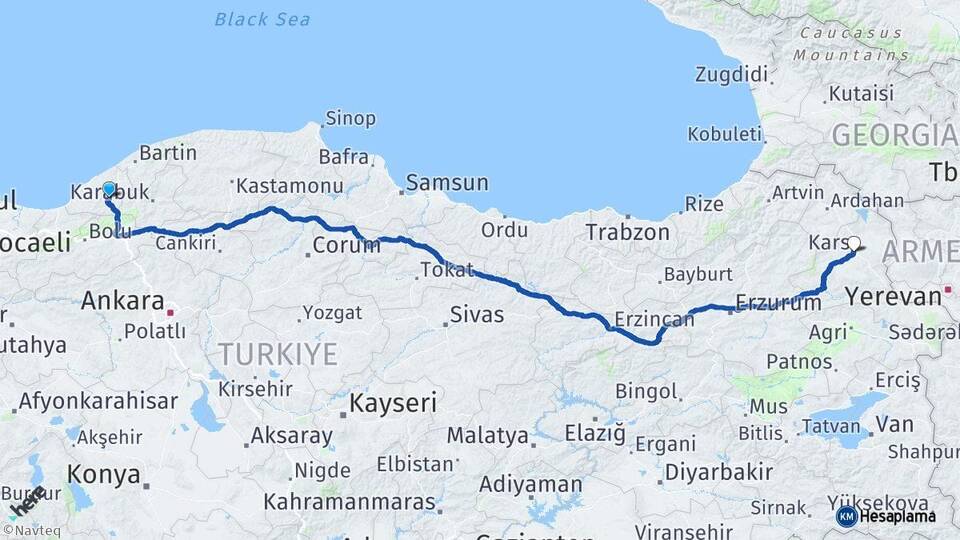 Zonguldak Devrek Kars Arası Kaç Km - Yol Haritası