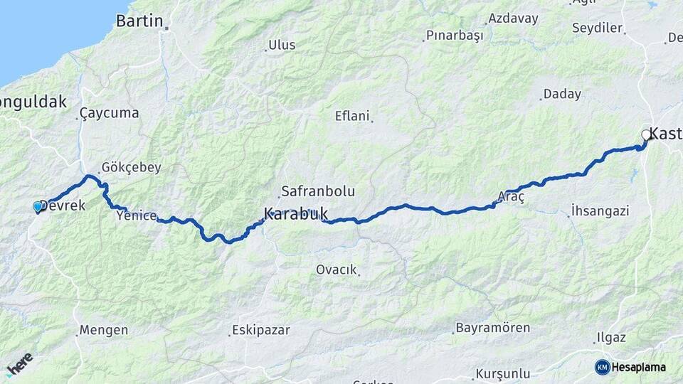 Zonguldak Devrek Kastamonu Arası Kaç Km - Yol Haritası