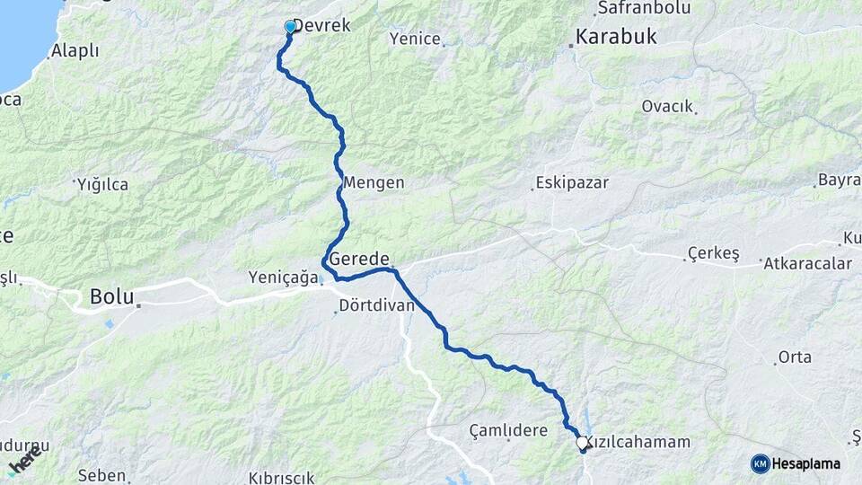 Zonguldak Devrek Kızılcahamam Ankara Arası Kaç Km - Yol Haritası