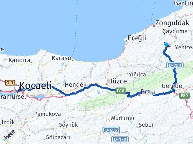 Zonguldak Devrek Kocaeli Arası Kaç Km - Yol Haritası