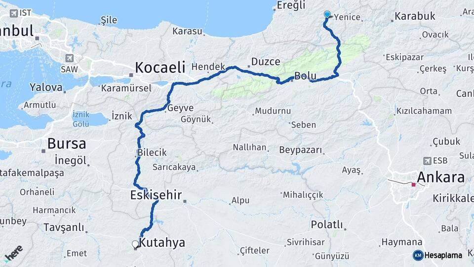 Zonguldak Devrek Kütahya Arası Kaç Km - Yol Haritası