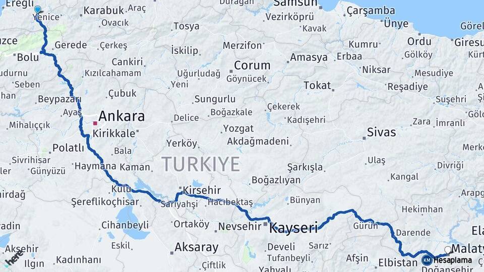 Zonguldak Devrek Malatya Arası Kaç Km - Yol Haritası