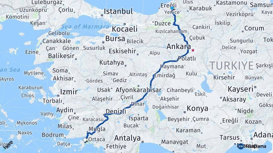 Zonguldak Devrek Marmaris Muğla Arası Kaç Km - Yol Haritası