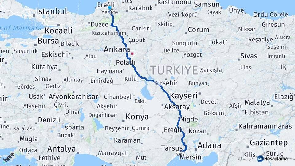 Zonguldak Devrek Mersin Arası Kaç Km - Yol Haritası