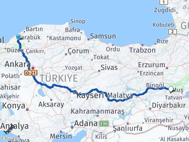 Zonguldak Devrek Muş Arası Kaç Km - Yol Haritası