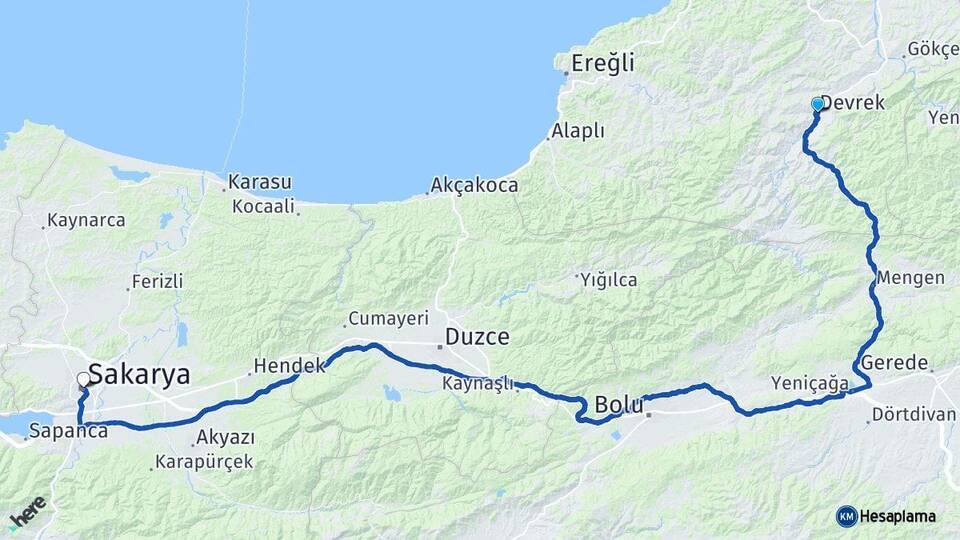 Zonguldak Devrek Sakarya Arası Kaç Km - Yol Haritası
