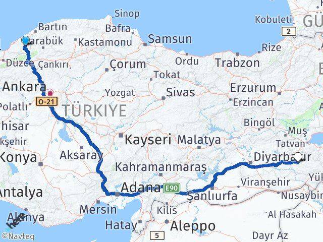 Zonguldak Devrek Siirt Arası Kaç Km - Yol Haritası