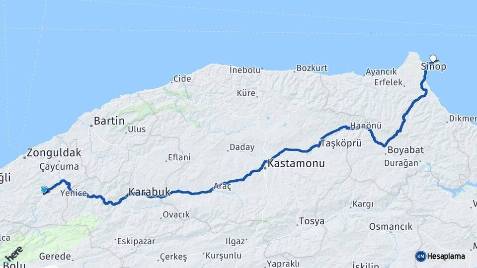 Zonguldak Devrek Sinop Arası Kaç Km - Yol Haritası