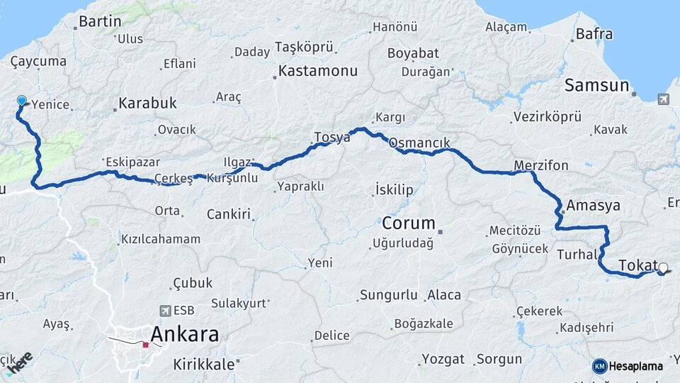 Zonguldak Devrek Tokat Arası Kaç Km - Yol Haritası