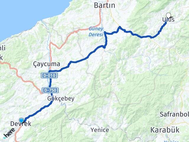 Zonguldak Devrek Ulus Bartın Arası Kaç Km - Yol Haritası