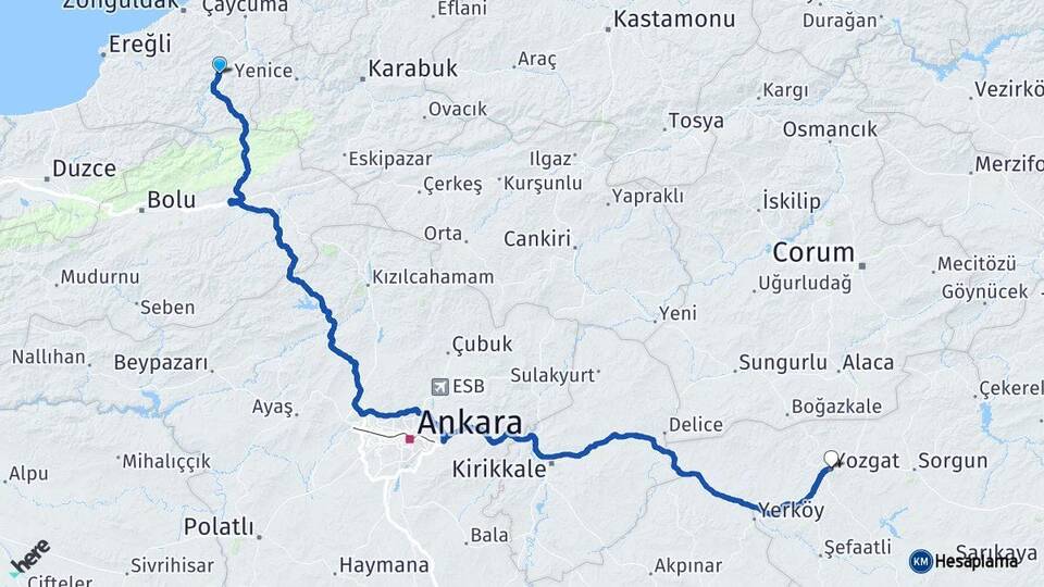 Zonguldak Devrek Yozgat Arası Kaç Km - Yol Haritası