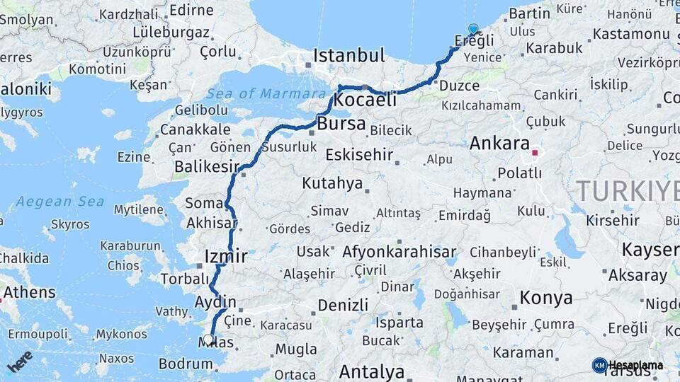 Zonguldak Didim Aydın Arası Kaç Km - Yol Haritası