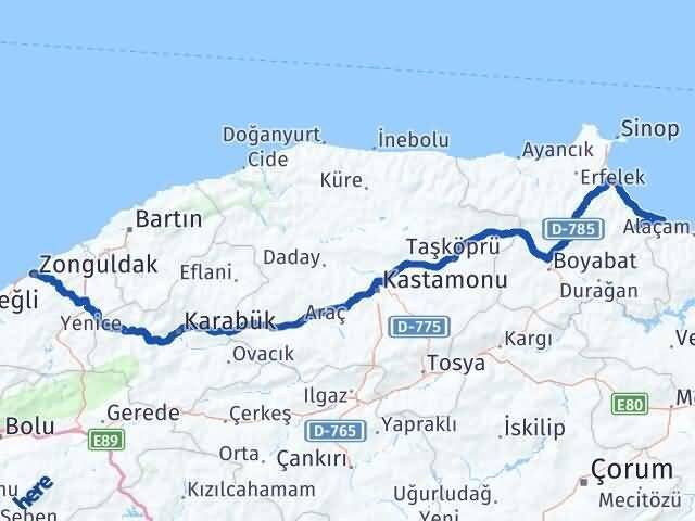 Zonguldak Dikmen Sinop Arası Kaç Km - Yol Haritası