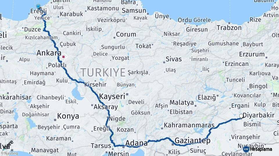Zonguldak Diyarbakır Arası Kaç Km - Yol Haritası