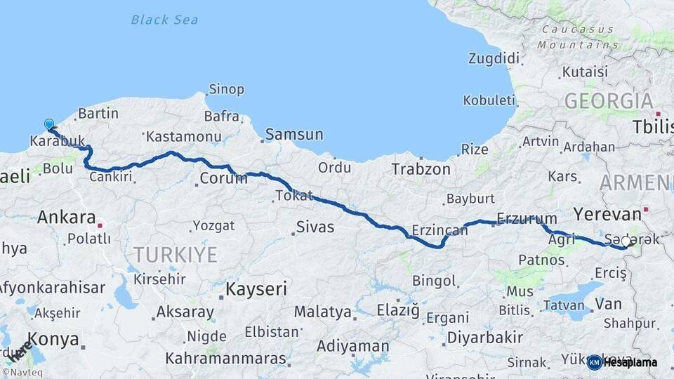 Zonguldak Doğubayazıt Ağrı Arası Kaç Km - Yol Haritası