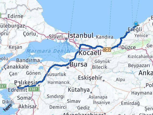 Zonguldak Edremit Balıkesir Arası Kaç Km - Yol Haritası