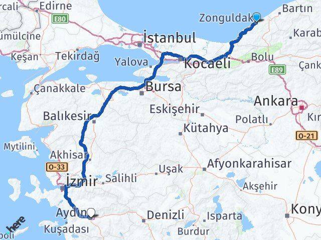 Zonguldak Efeler Aydın Arası Kaç Km - Yol Haritası