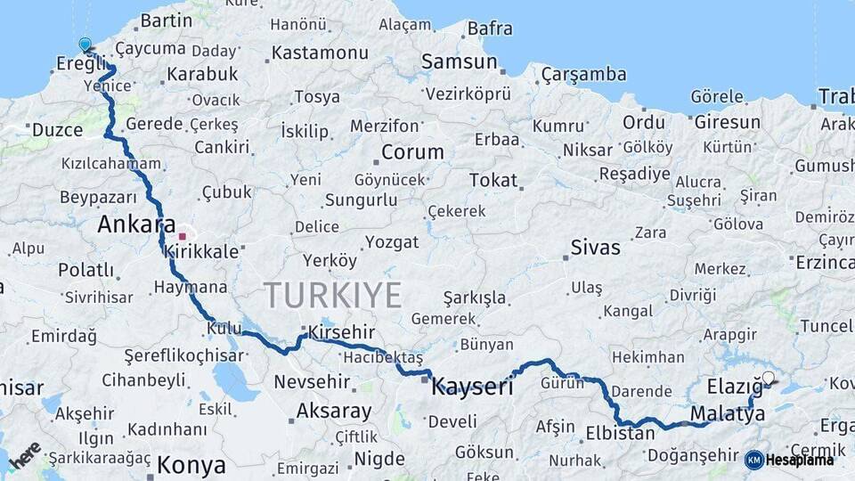 Zonguldak Elazığ Arası Kaç Km - Yol Haritası