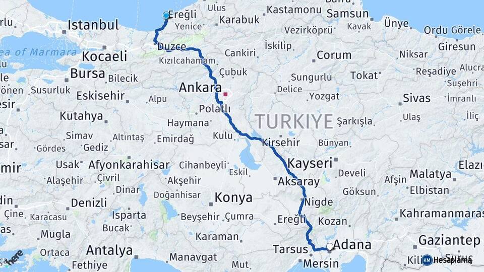 Zonguldak Ereğli Adana Arası Kaç Km - Yol Haritası