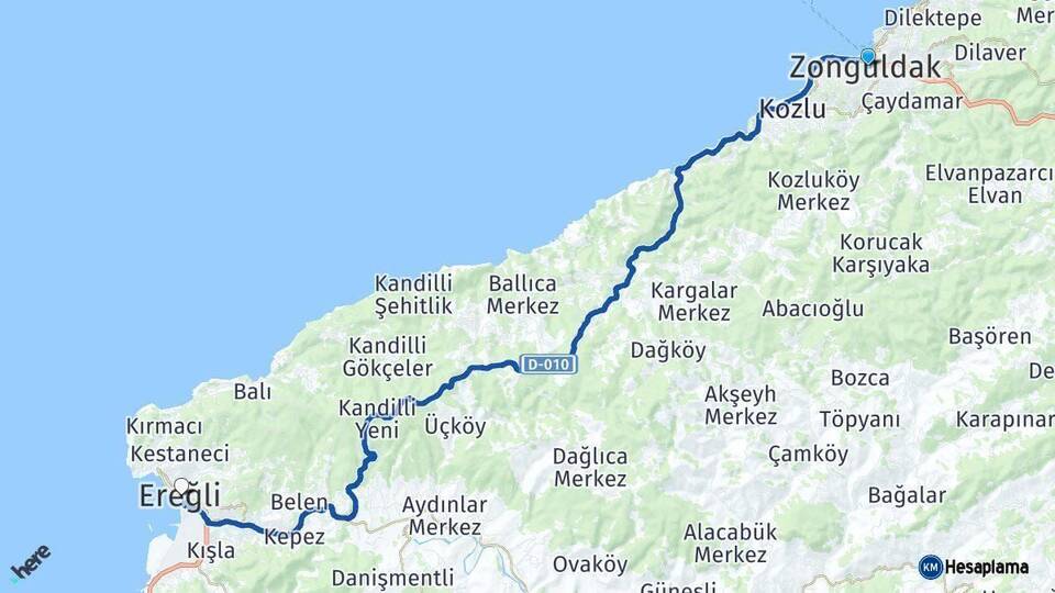 Zonguldak Ereğli Arası Kaç Km - Yol Haritası