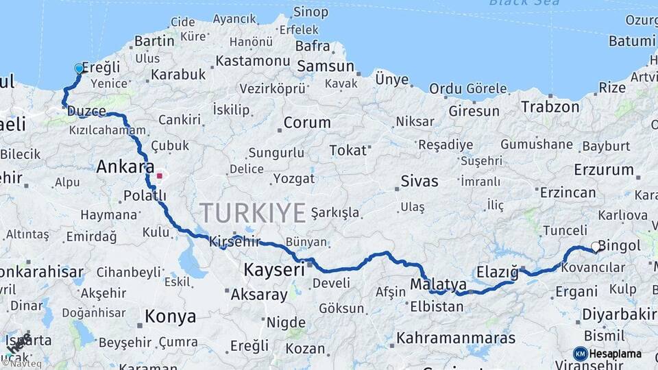 Zonguldak Ereğli Bingöl Arası Kaç Km - Yol Haritası