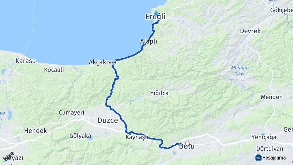 Zonguldak Ereğli Bolu Arası Kaç Km - Yol Haritası