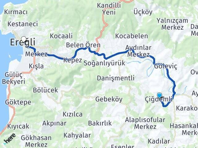 Çiğdemli Ereğli Arası Kaç Km - Yol Tarifi
