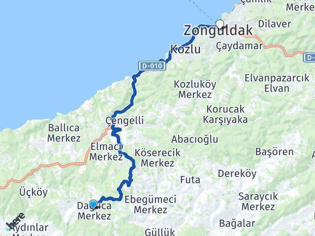 Dağlıca Zonguldak Arası Kaç Km - Yol Tarifi