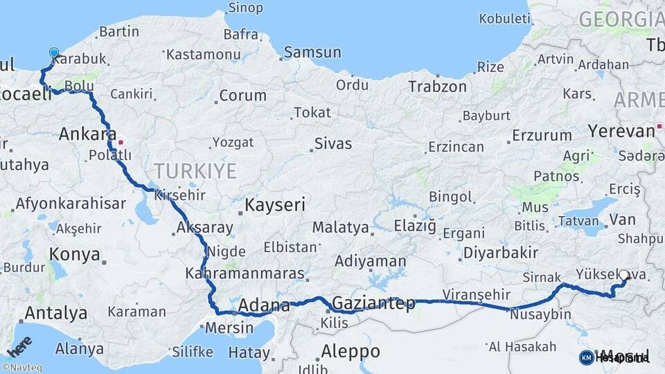 Zonguldak Ereğli Hakkari Arası Kaç Km - Yol Haritası