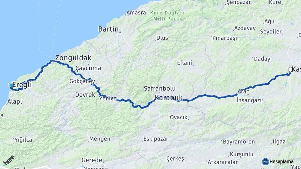 Zonguldak Ereğli Kastamonu Arası Kaç Km - Yol Haritası