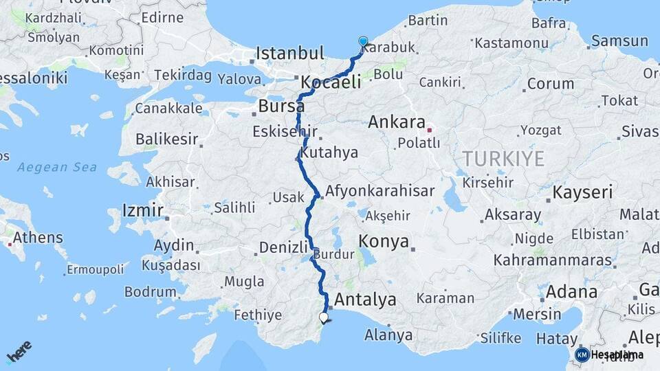 Zonguldak Ereğli Kemer Antalya Arası Kaç Km - Yol Haritası