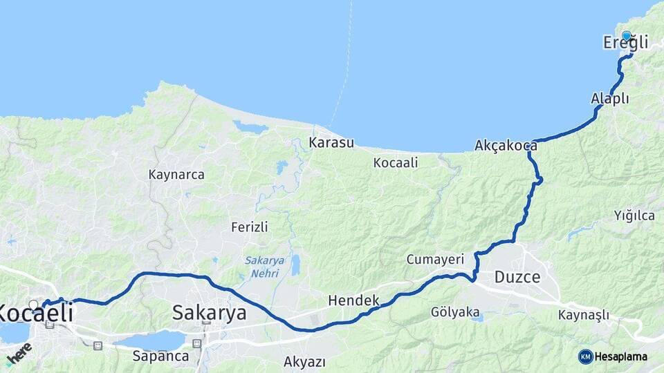 Zonguldak Ereğli Kocaeli Arası Kaç Km - Yol Haritası