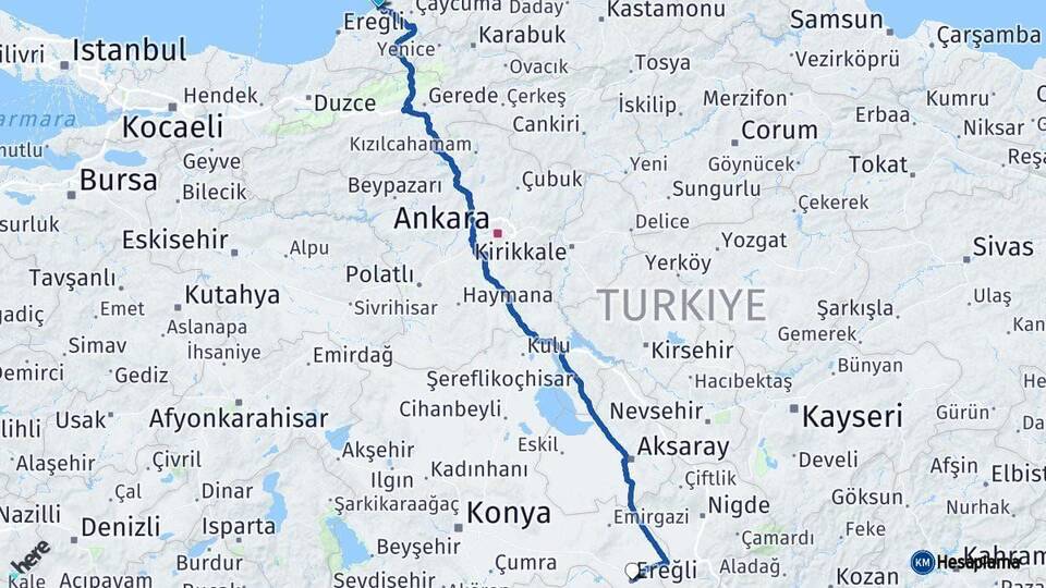 Zonguldak Ereğli Konya Arası Kaç Km - Yol Haritası