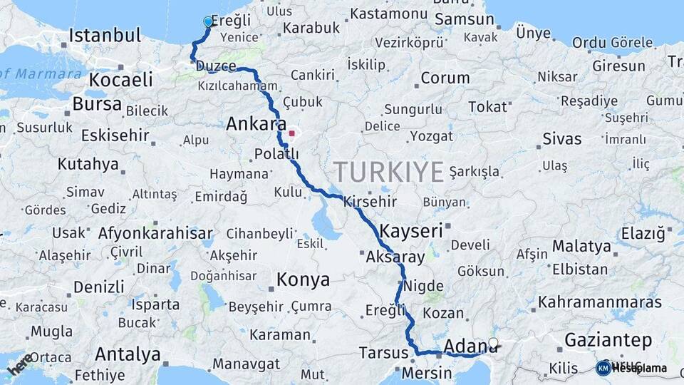 Zonguldak Ereğli Osmaniye Arası Kaç Km - Yol Haritası