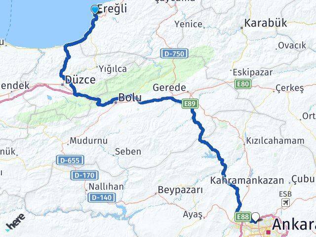 Zonguldak Ereğli Ostim OSB Yenimahalle Ankara Arası Kaç Km - Yol Haritası