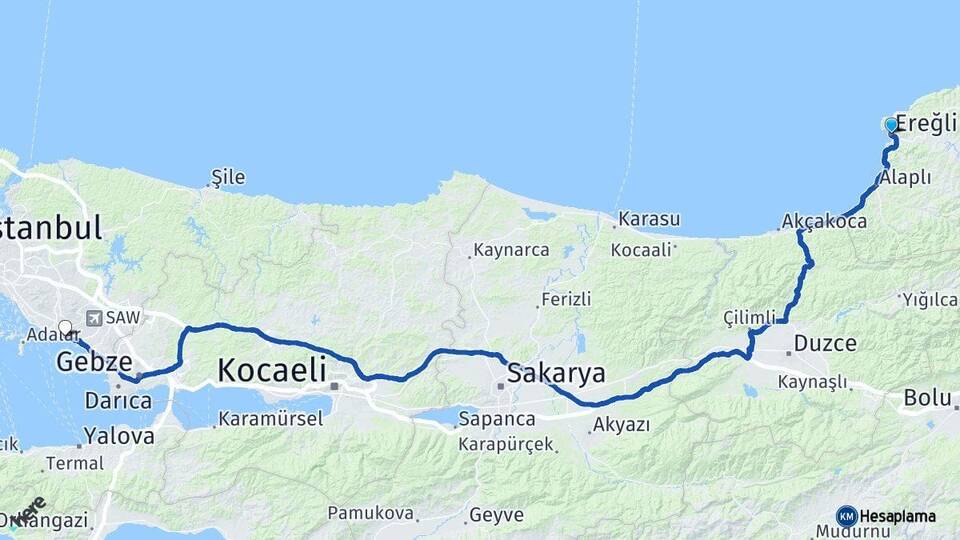 Zonguldak Ereğli Pendik İstanbul Arası Kaç Km - Yol Haritası