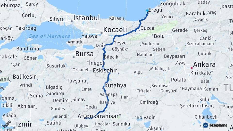 Zonguldak Ereğli Uşak Arası Kaç Km - Yol Haritası