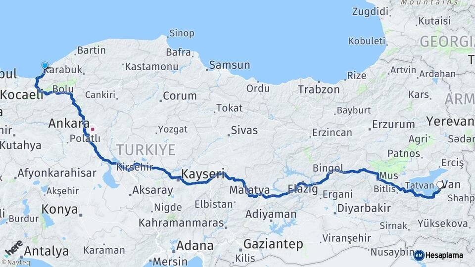 Zonguldak Ereğli Van Arası Kaç Km - Yol Haritası