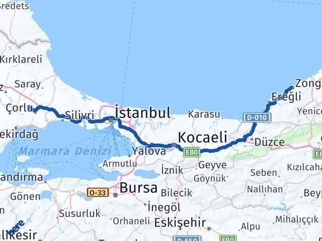 Zonguldak Ergene Tekirdağ Arası Kaç Km - Yol Haritası
