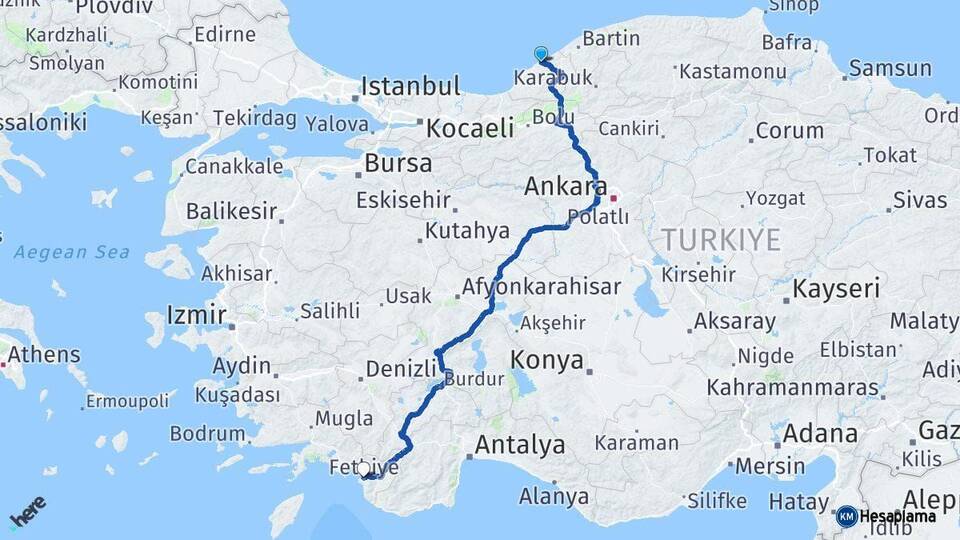 Zonguldak Fethiye Muğla Arası Kaç Km - Yol Haritası