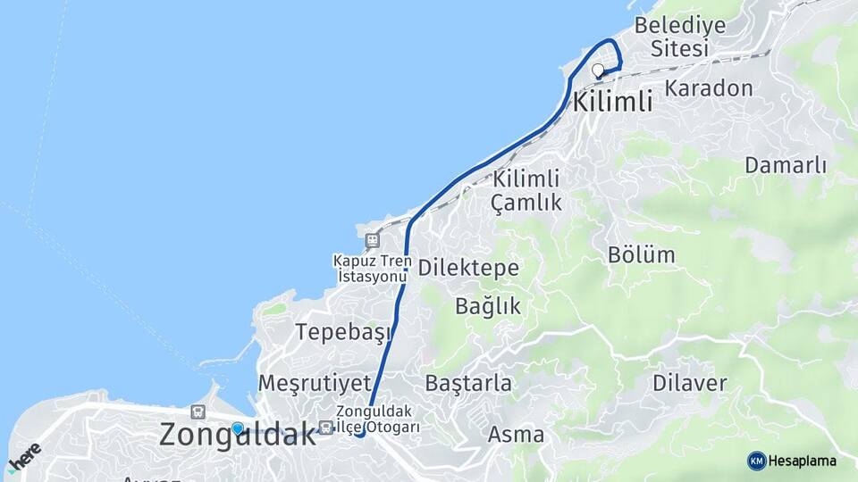 Zonguldak Gelik Kilimli Arası Kaç Km - Yol Haritası