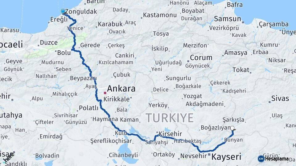 Zonguldak Gemerek Sivas Arası Kaç Km - Yol Haritası