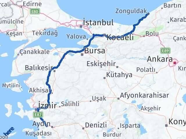 Zonguldak Germencik Aydın Arası Kaç Km - Yol Haritası