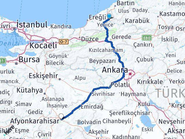 Zonguldak Gökçebey Afyonkarahisar Arası Kaç Km - Yol Haritası