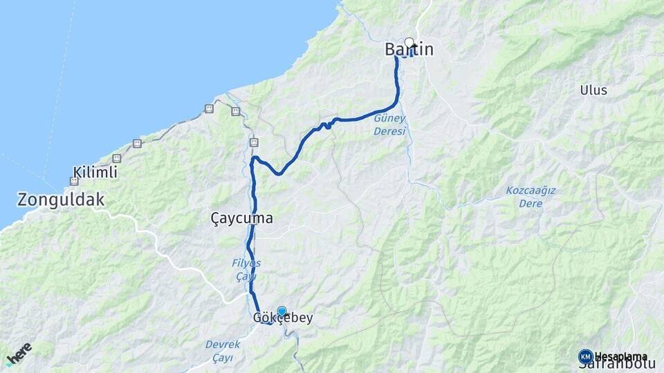 Zonguldak Gökçebey Bartın Arası Kaç Km - Yol Haritası