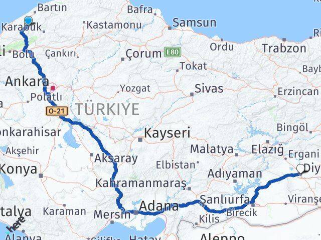 Zonguldak Gökçebey Diyarbakır Arası Kaç Km - Yol Haritası