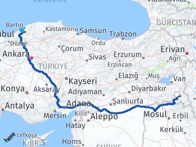 Zonguldak Gökçebey Hakkari Arası Kaç Km - Yol Haritası