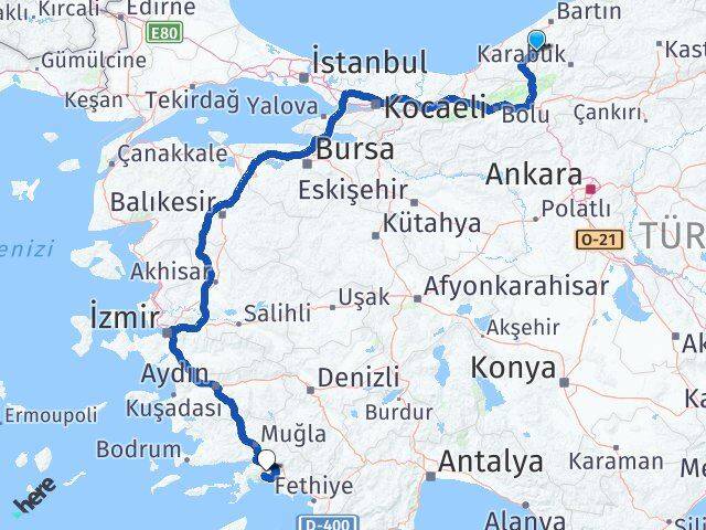 Zonguldak Gökçebey Muğla Arası Kaç Km - Yol Haritası
